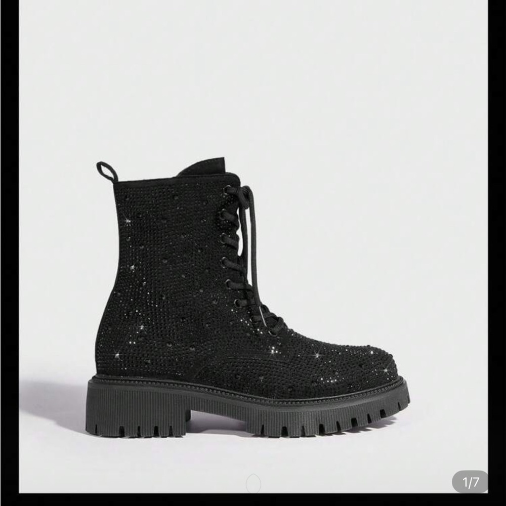 Black Glitter Combat Boots